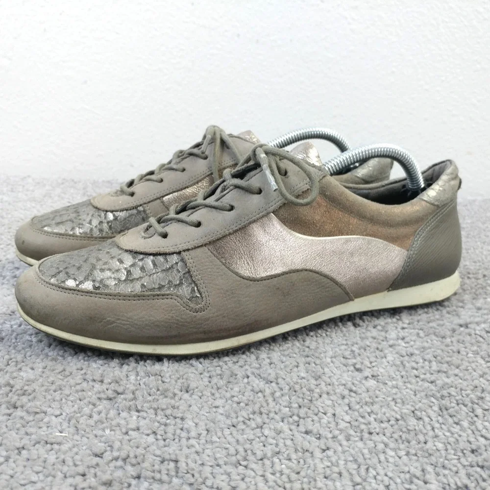 Ecco Touch Sneakers Womens Size 38 EU Shoes Brown Taupe Leather Lace Up Low Top